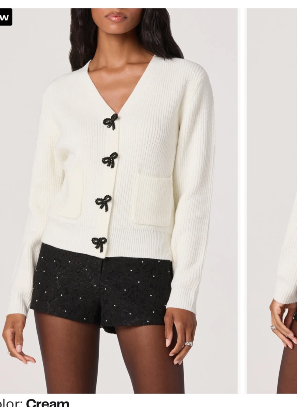 ASTR the Label Bow Button Cardigan Cream Knit Sweater Size M